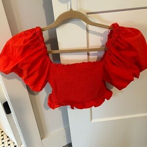 Zara red puff sleeve crop top size small